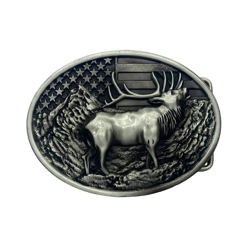 1667 American Flag Deer Belt Buckle Wildlife Deer USA Flag ’s Patriotic
